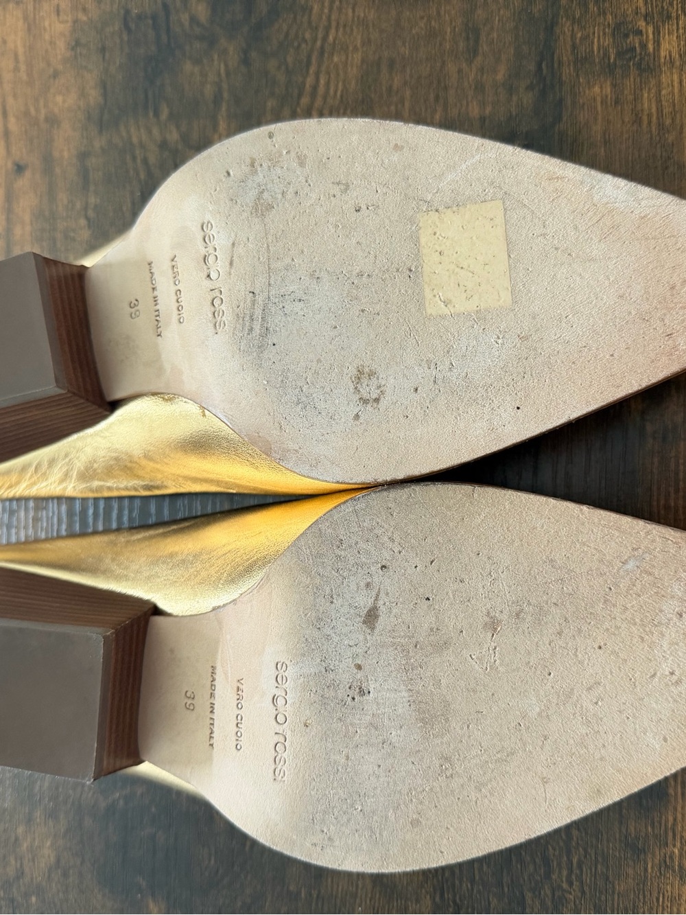 St. John Metallic Gold Pointed-Toe Slip-On Mules - Picture 5 of 5